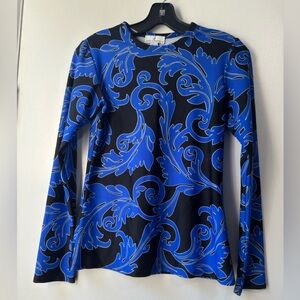 Jude Connally Blue and Black Graphic Long Sleeve Blouse